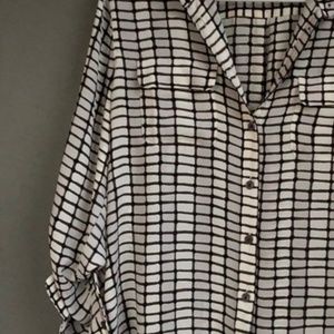 LOFT Window Pane Chiffon Blouse